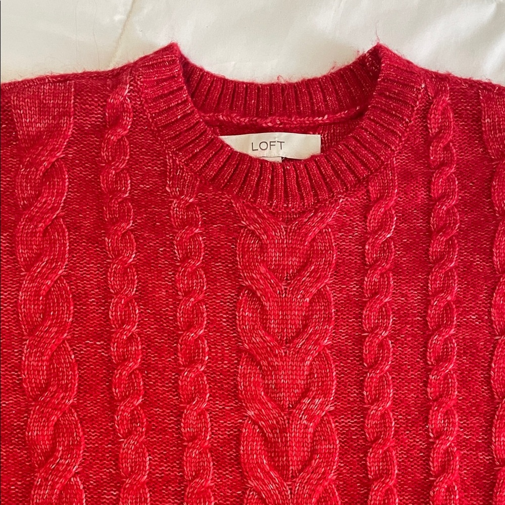 LOFT Vibrant Red Cable Knit Sweater. Size S. So soft. Great condition
